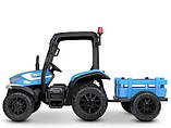 ВЕЛИКИЙ дитячий трактор - електромобіль з причепом та дахом Bambi, синій, фото 3