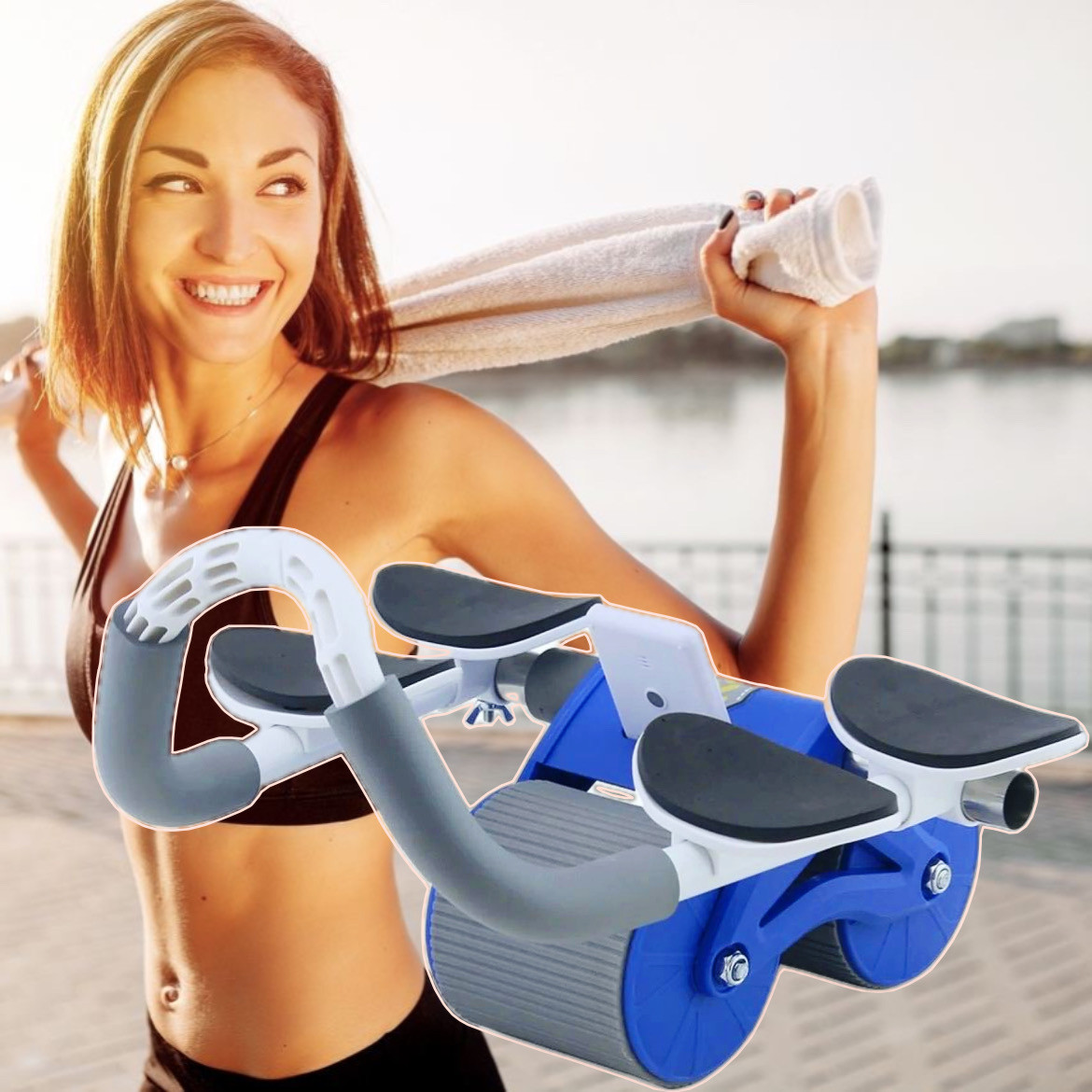 Фітнес-тренажер для живота Abs Wheel Roller колесо для преса з тримачем смартфона, таймером, лічильником