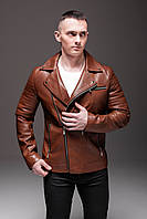 Мужская кожаная куртка косуха, коричневая M