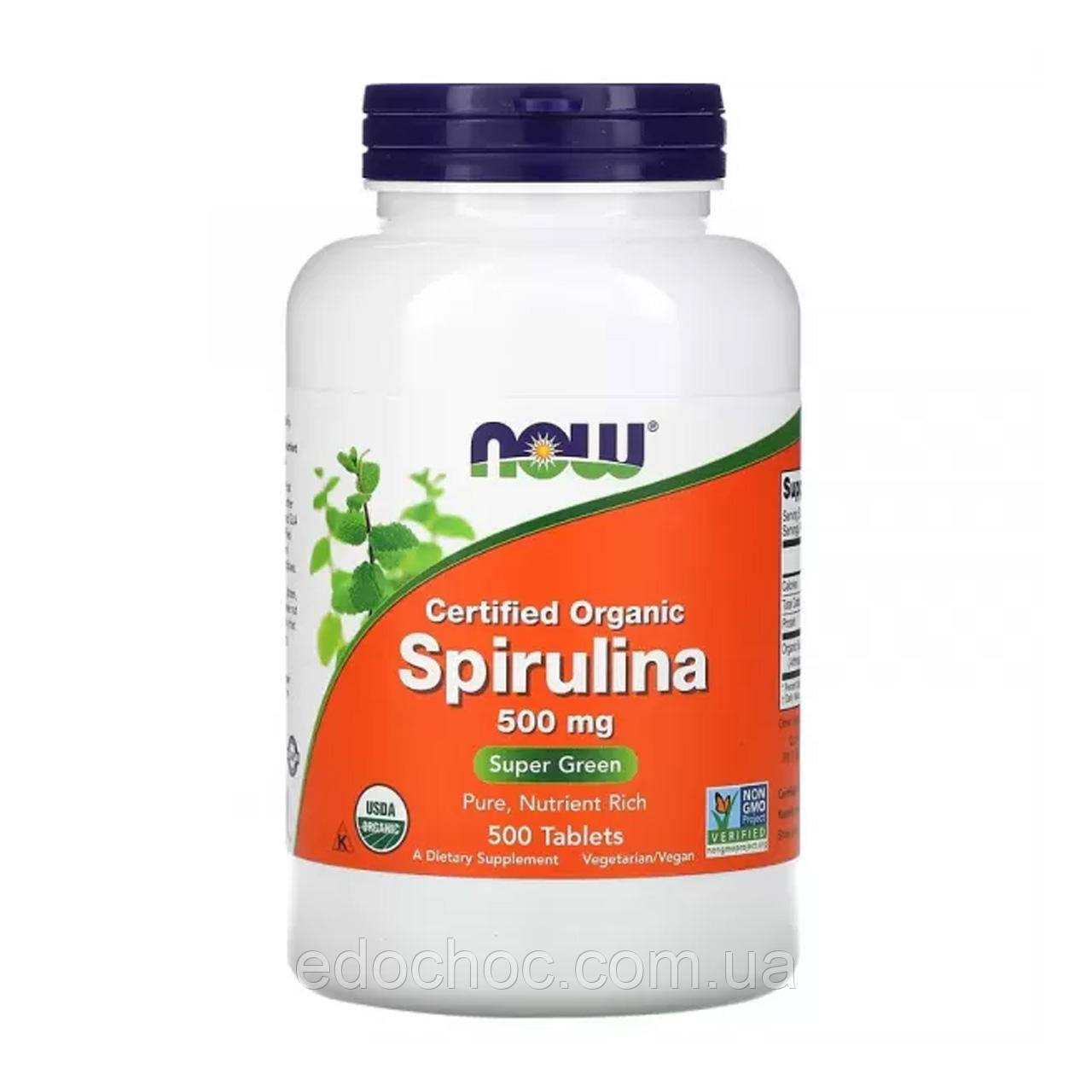 Спіруліна органічна (Spirulina Organic) 500 мг 500 таблеток NOW-02700, фото 1