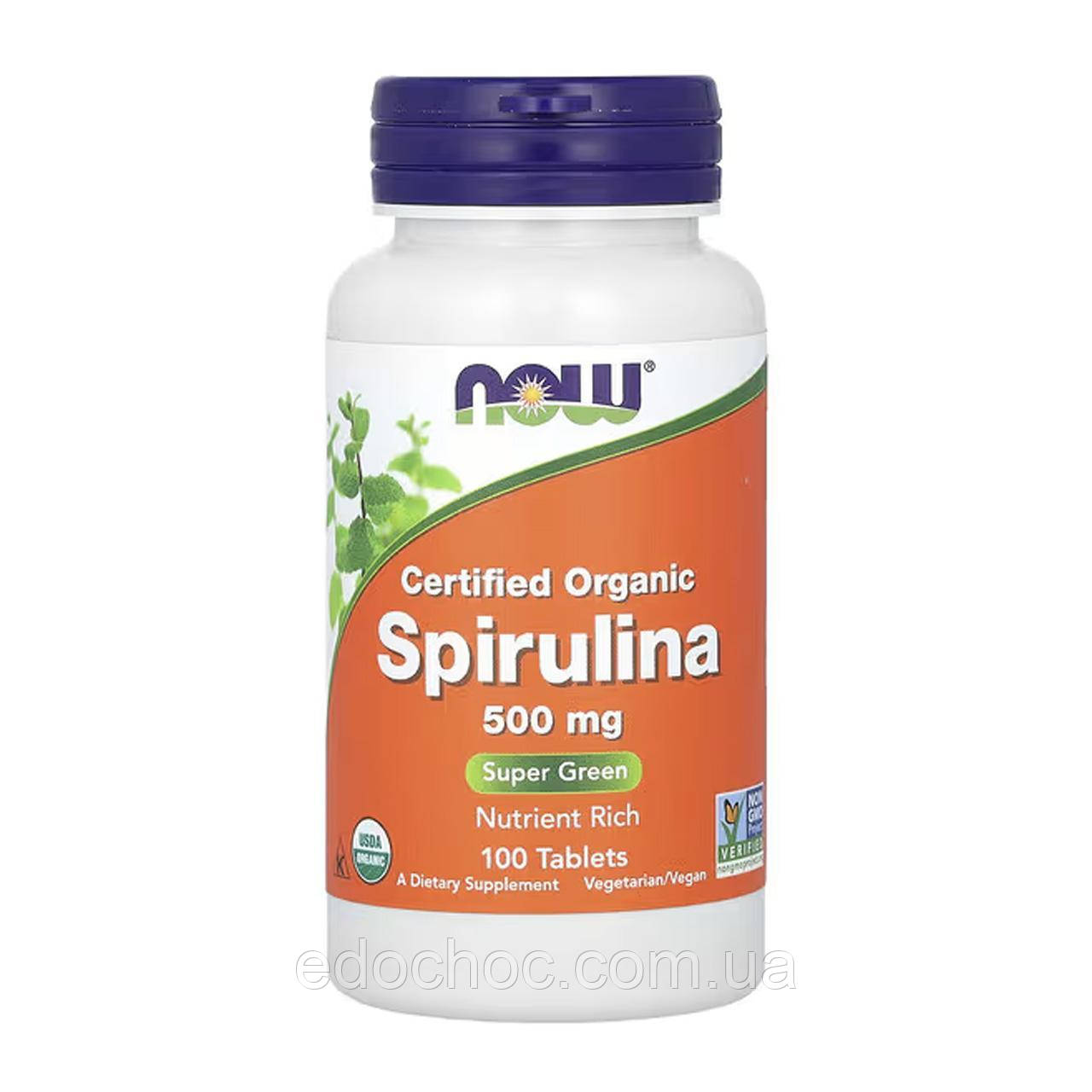 Спіруліна органічна (Spirulina Organic) 500 мг 100 таблеток NOW-02696, фото 1