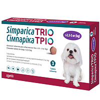 Таблетка Simparica TRIO (Сімпаріка ТРІО) таблетки від бліх, кліщів та гельмінтів для собак від 2,5 до 5 кг, уп