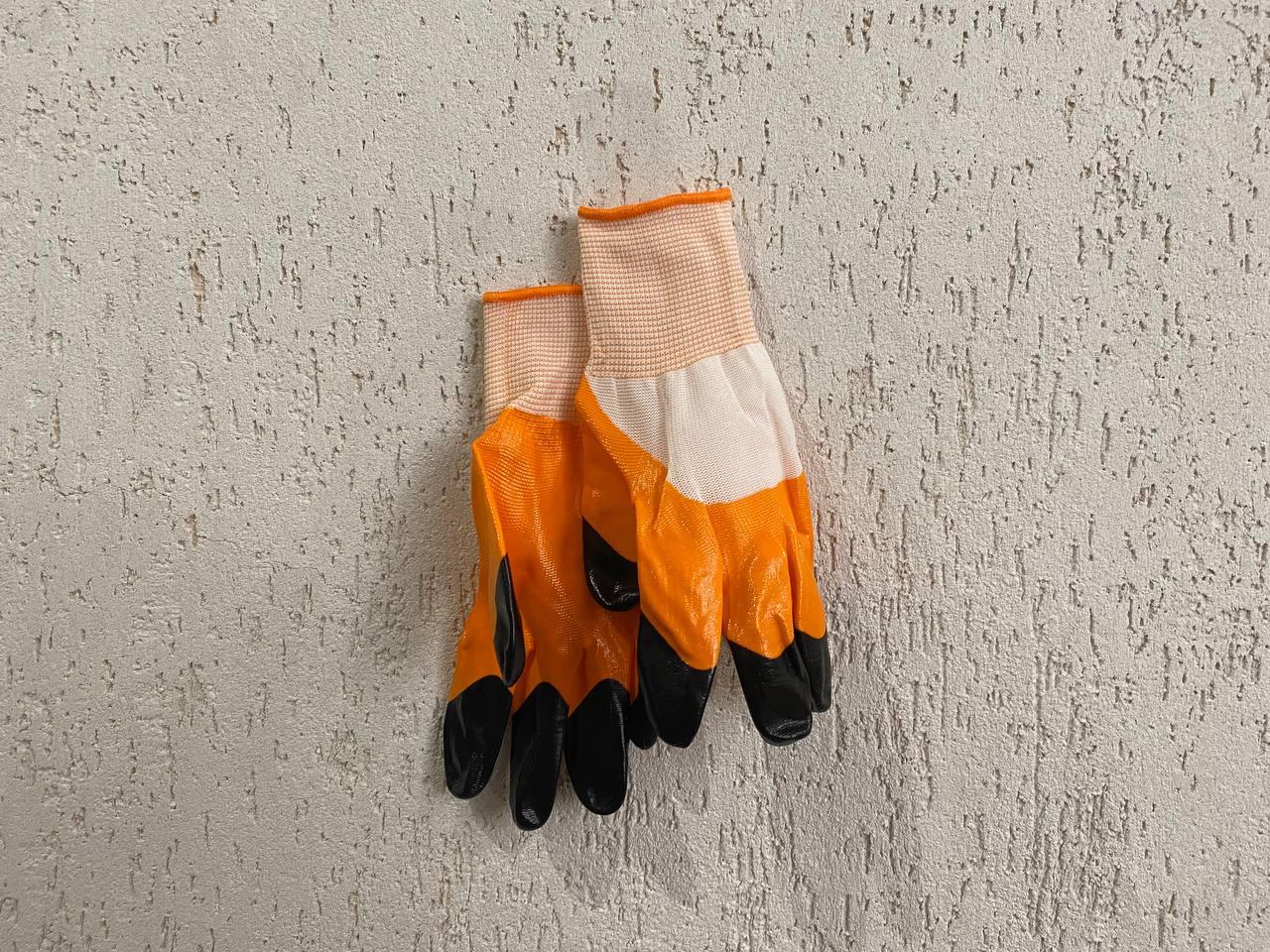 Cтроительные перчатки прорезиненные черно-оранжевые PD-6 - фото 3 - id-p2136925976