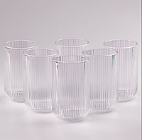 Набор стаканов высоких фигурных ребристых из толстого стекла 6 шт, стаканы для воды и сока, стаканы на подарок