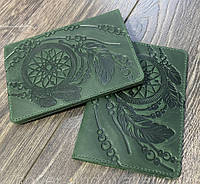 Винтажная кожаная обложка на паспорт с тиснением Ловца Снов (dreamcatcher) SHVIGEL