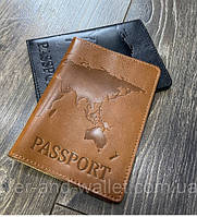Желтая обложка на паспорт карта мира из гладкой кожи ST Leather
