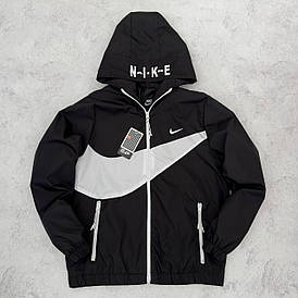 Куртка вітровка чоловіча Nike чорна з капюшоном на блискавці спортивна повсякденна молодіжна весна-осінь