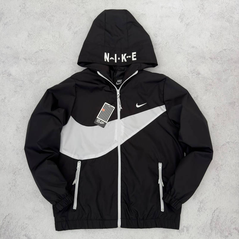 Куртка вітровка чоловіча Nike чорна з капюшоном на блискавці спортивна повсякденна молодіжна весна-осінь, фото 1
