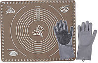 Набор Силиконовый антипригарный коврик 50x40 см Коричневый и Силиконовые перчатки (vol-1012) XE, код: 2617746