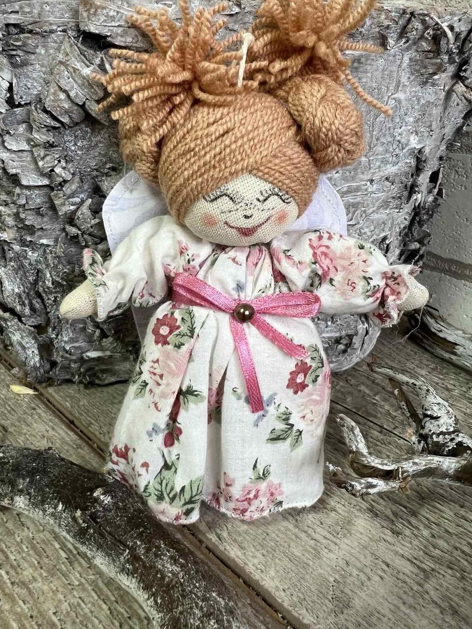 Текстильний янгол ручної роботи, авторська іграшка ангел , 12см, янгол оберіг, фото 1