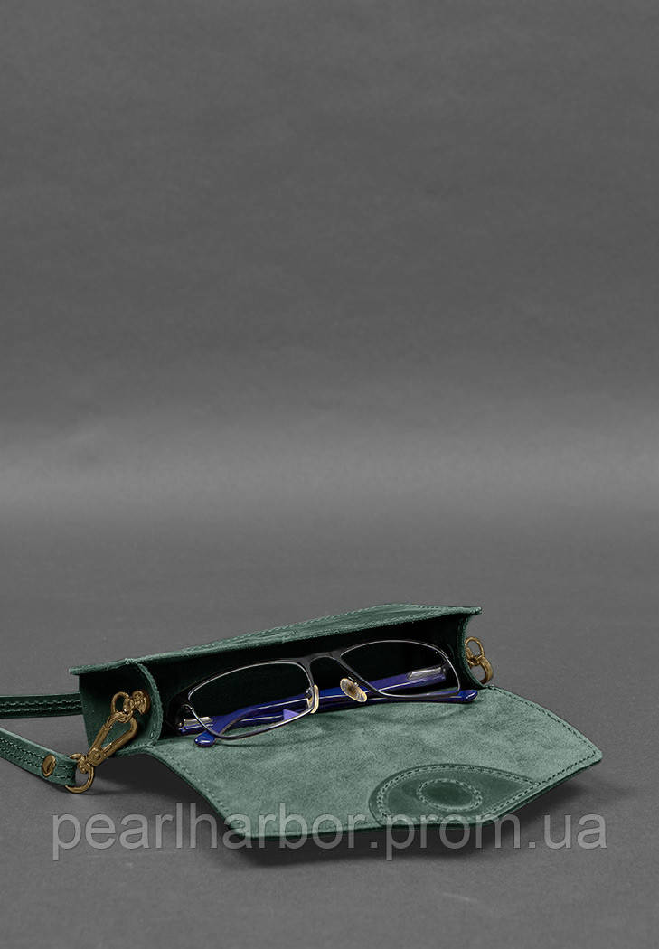 Кожаная сумка-футляр для очков (мини-сумка) зеленый Crazy Horse BlankNote XE, код: 8132094 - фото 4 - id-p2136966165