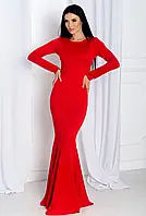 Платье-рыбка вечернее женское в пол, длинное с длинными рукавами,обтягивающее, трикотажное. 38 Красный