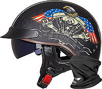 Мотошлем мужской женский, Chicago размер M (57-58см) сертифицированный ECE/DOT ретро шлем для чоппера харлей