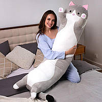 Подушка Кіт батон для обіймів, М'яка іграшка Кіт Батон Сірий 130 см