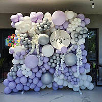 Набор 200 шаров для стены Майская сирень Фиолетовый и белый