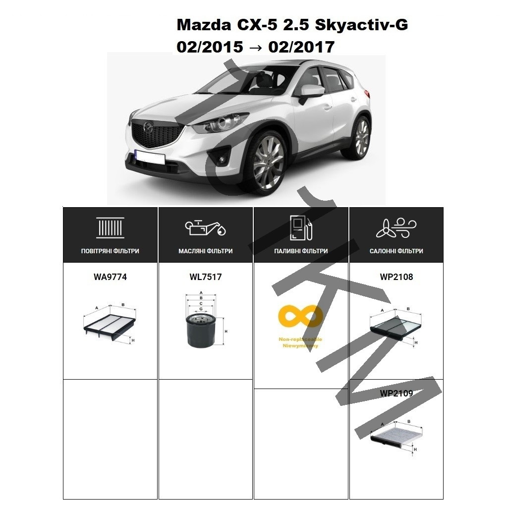 Комплект фільтрів Mazda CX-5 2.5 Skyactiv-G (2015-2017) WIX