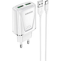 Мережевий зарядний пристрій BOROFONE BA54A Wide road dual port QC3.0 charger (Type-C) 18W White inc max