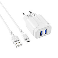 Мережевий зарядний пристрій BOROFONE BA37A Speedy dual port charger(Type-C) White inc max