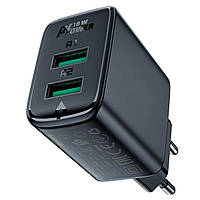 Мережевий зарядний пристрій ACEFAST A33 QC18W (USB-A+USB-A) dual port charger Black inc max