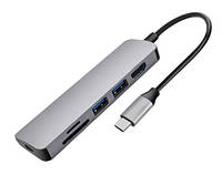 Док-станция Lucom USB Type-C-HDMI + Type-C PowerDelivery 87W 2xUSB3.0 +Cardreader Серебряный ON, код: 8345704