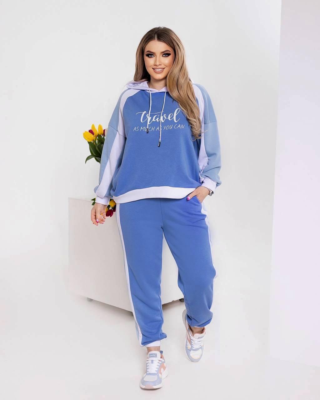 Костюм жіночий двокольоровий з двонитки великого розміру, фото 1