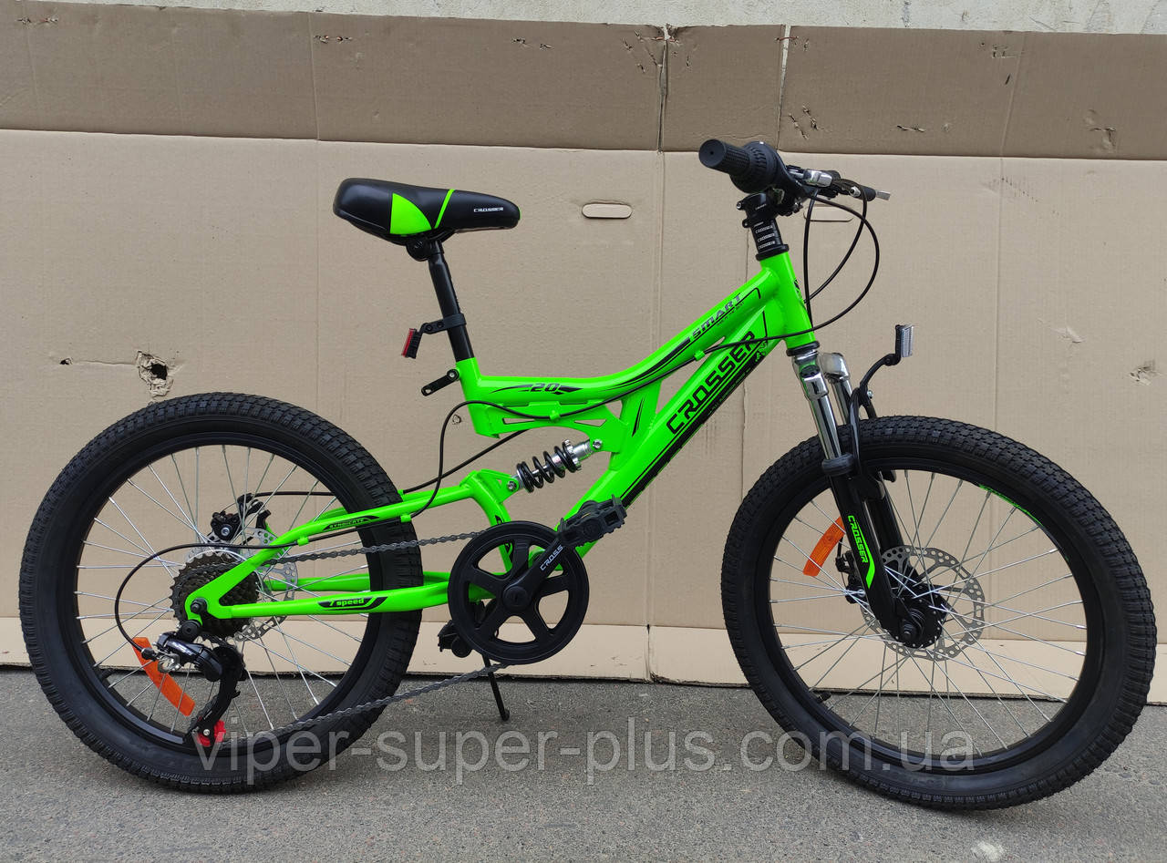 ✅ Велосипед Двопідвісний Гірський Crosser Smart GD 20 дюймів Салатовий, в розібраному вигляді на 20 %, Без Щитків