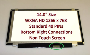 Матриця для ноутбука 14.0 Led Slim 1366x768 40pin lvds роз'єм праворуч внизу вертикальні вушка клас А+ бу