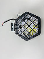 Автомобильная фара LED шестиугольная с металлической решеткой OFF ROAD 96W 9V-80V 16 LED диодов светодиодная