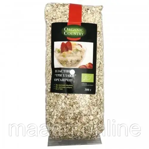 Пластівці Три злаки органічні Organic Country, 300 г