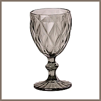 Бокал для вина высокий фигурный граненый из толстого стекла набор 6 шт Серый, 300.0, Стекло