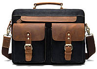 Сумка-портфель мужская текстильная с кожаными вставками Vintage 20002 Черная ON, код: 1674469