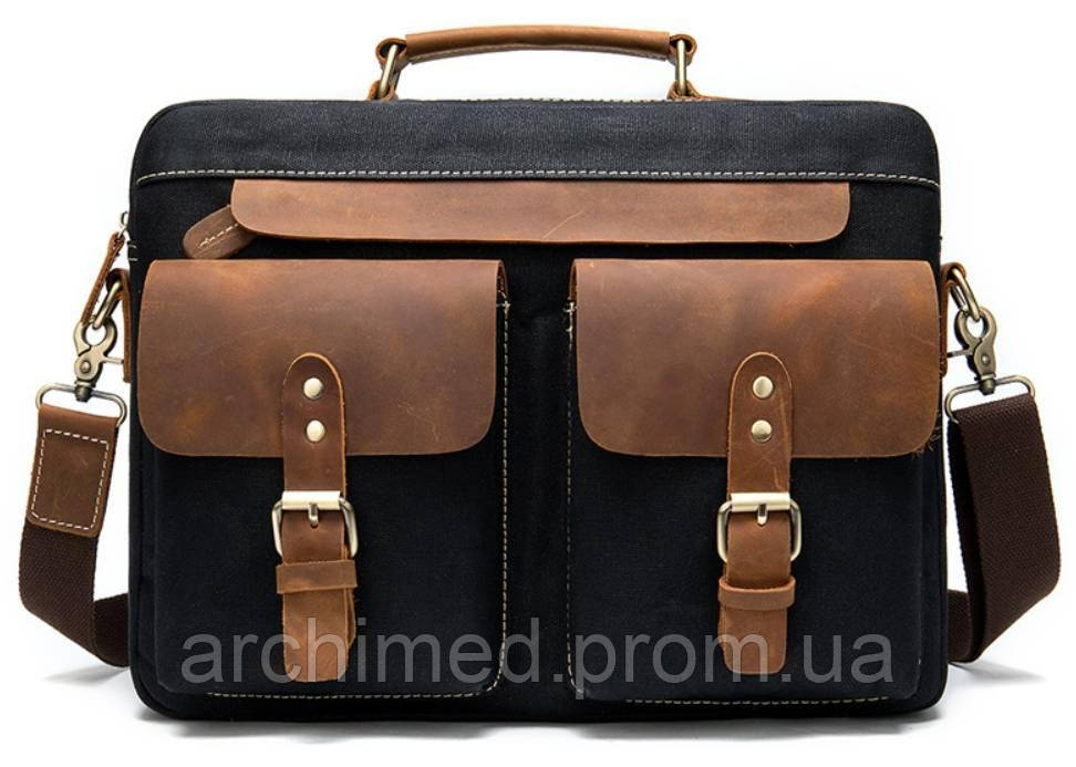 Сумка-портфель мужская текстильная с кожаными вставками Vintage 20002 Черная ON, код: 1674469 - фото 1 - id-p2137140260