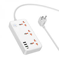 Удлинитель сетевой Hoco AC8A Multifunctional 3USB 1Type-C,PD 18W 3.4A 1.5m White ON, код: 8237234