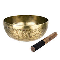 Тибетская поющая чаша Singing bowl Мантры Мани и пламя Холодная ковка 23 23 10,5 см Бронзовый ON, код: 7996416