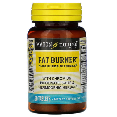 Витаминно-минеральный комплекс Mason Natural Жиросжигатель, Fat Burner Plus Super Citrimax, 60 таблеток