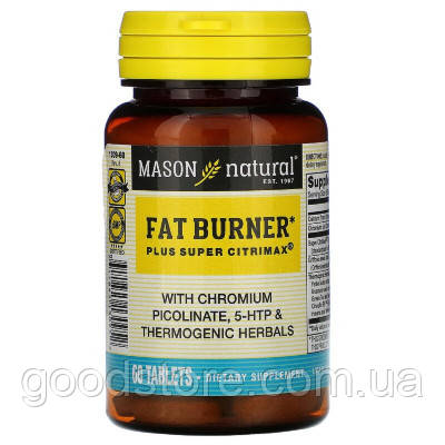 Витаминно-минеральный комплекс Mason Natural Жиросжигатель, Fat Burner Plus Super Citrimax, 60 таблеток