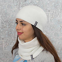 Комплект: вязаная шапка со снудом на флисе Luxyart КАНТА унисекс универсальный 50-60 Белый (O ON, код: 2720543