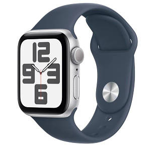 Смарт-годинник Apple Watch SE GPS + Cellular 40mm Silver Aluminium Case with Storm Blue Sport Band - S/M (MRGJ3)