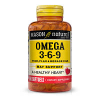 Жирные кислоты Mason Natural Тройная Омега 3-6-9, масло рыбы льна и огуречника, Omega 3-6 (MAV16995)