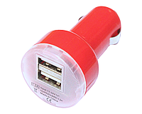 Зарядка автомобільна у прикурювач 2 USB/2.1A/1A:Червоний