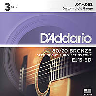 Струны для акустической гитары D'Addario EJ13-3D 80 20 Bronze Custom Light Acoustic Guitar St XE, код: 6556800