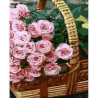 Картина по номерам Strateg Премиум Корзина роз с лаком размером 30х40 см (SS-6498) US, код: 8117901