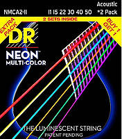 Струны для акустической гитары DR NMCA2-11 Hi-Def Neon Multi-Color K3 Coated Acoustic Guitar ON, код: 7291183