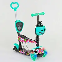 Детский самокат - трансформер 5в1 с подсветкой Best Scooter Божья коровка 43702 бирюзовый XE, код: 7609519