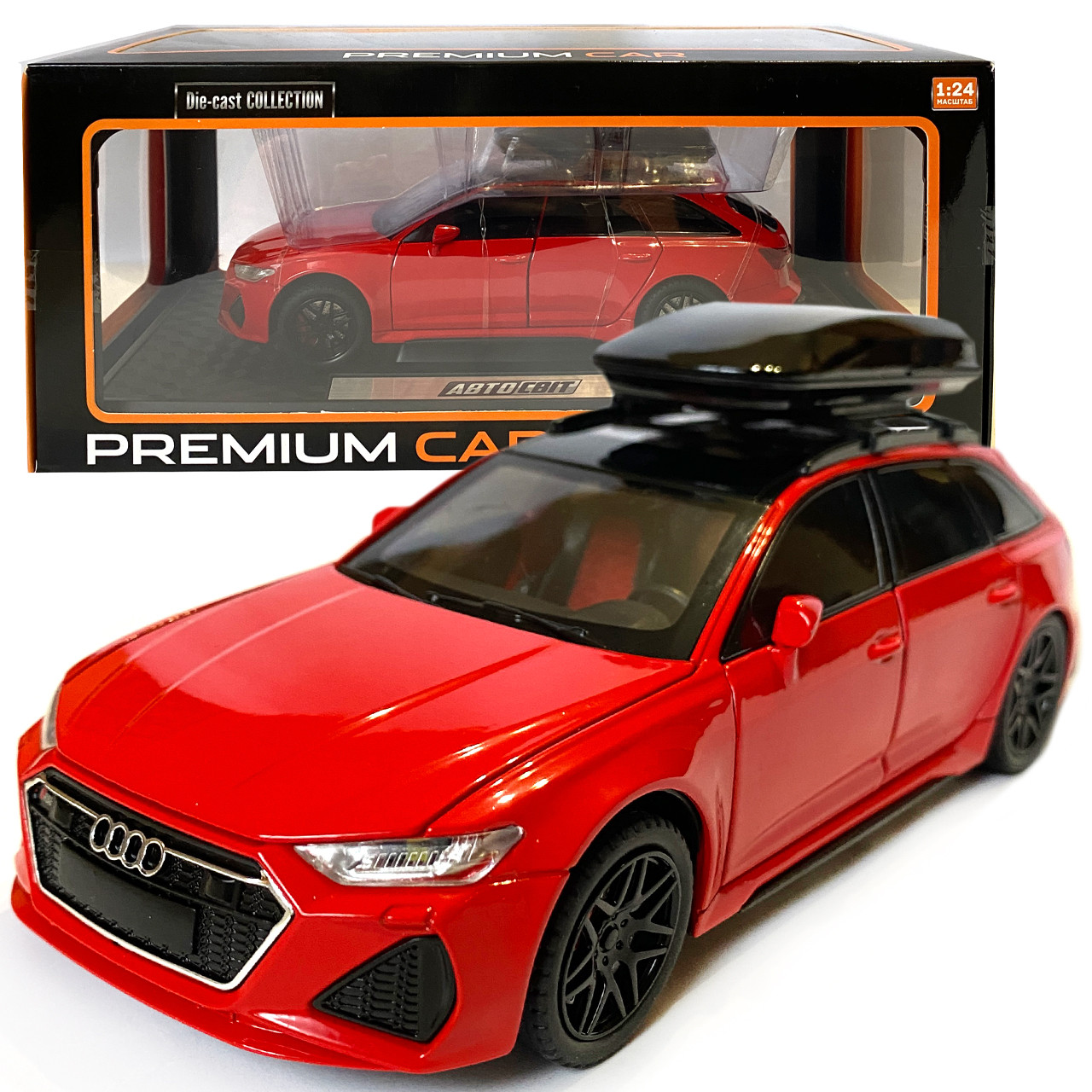 Машинка металева Audi RS6 ауді червона 1:24 світло інерція відкриваються двері багажник капот багажник резина колеса 21*8*8см, фото 1