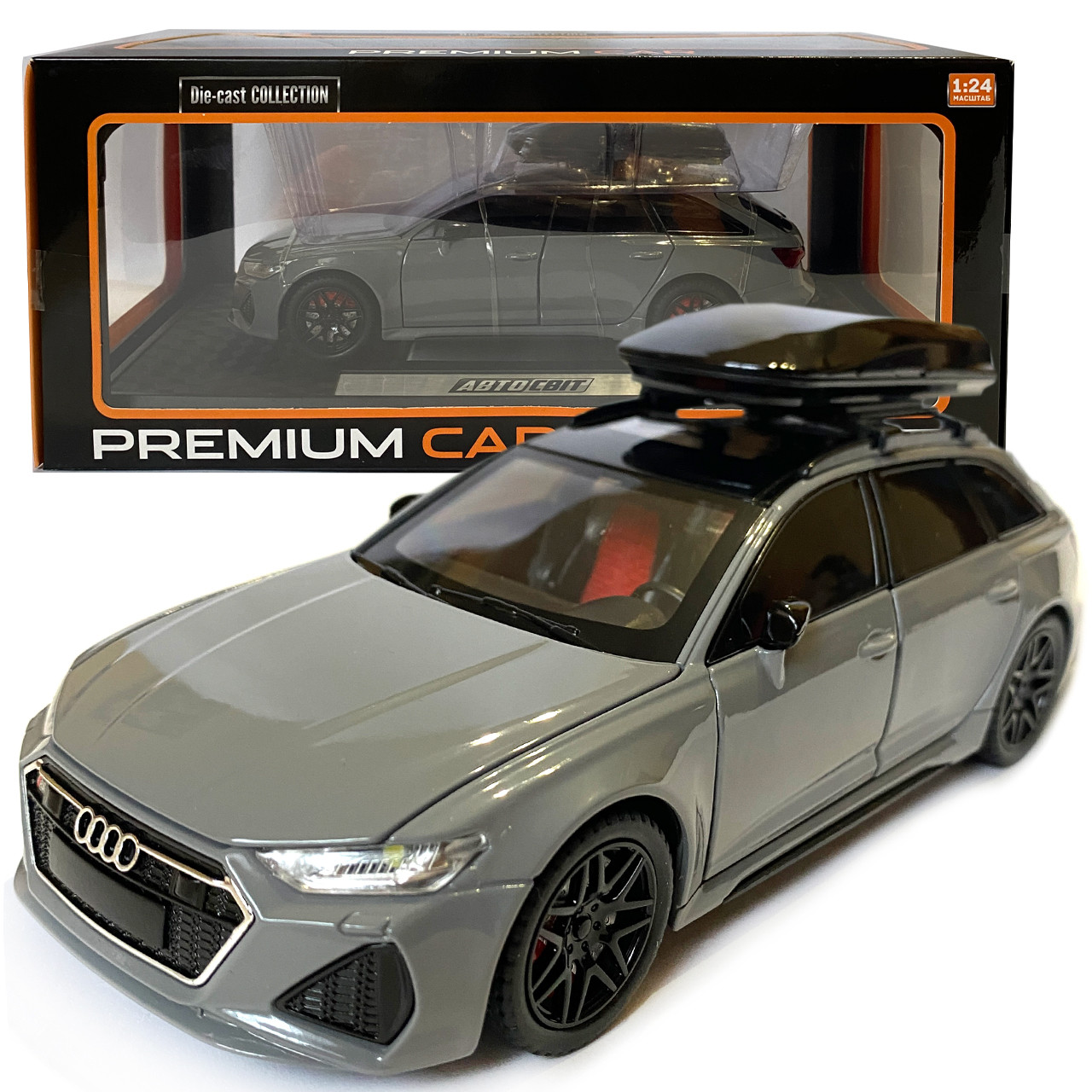 Машинка металева Audi RS6 ауді сіра 1:24 світло інерція відкриваються двері багажник капот багажник резина колеса 21*8*8см