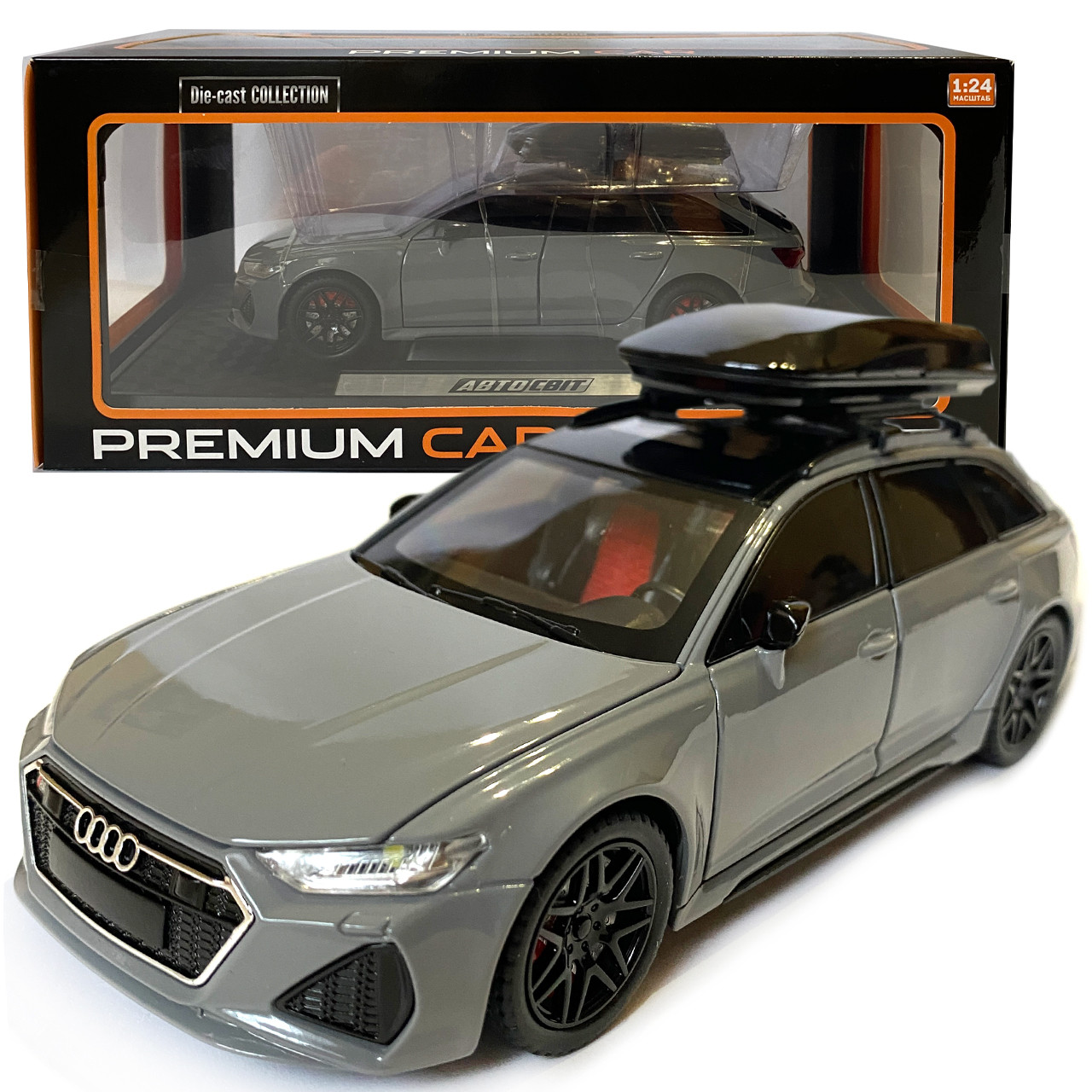 Машинка металева Audi RS6 ауді сіра 1:24 світло інерція відкриваються двері багажник капот багажник резина колеса 21*8*8см, фото 1