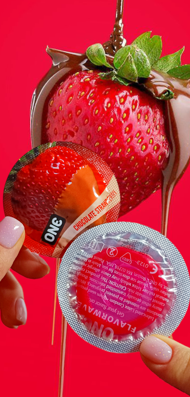 Презервативи ONE Chocolate Strawberry (ароматизовані) (по 1 шт) (упаковка може відрізнятися кольором