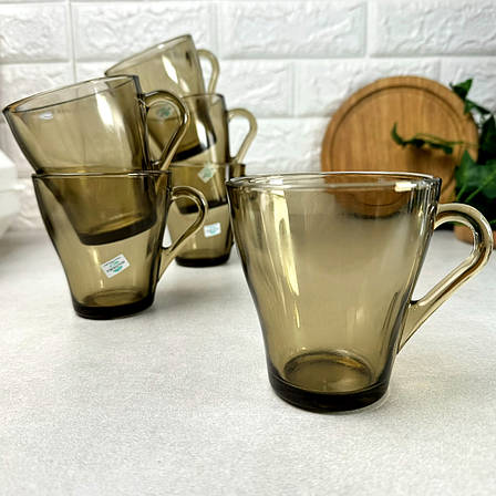 Набір скляних коричневих чашок 6 шт 280 мл Грація, фото 1