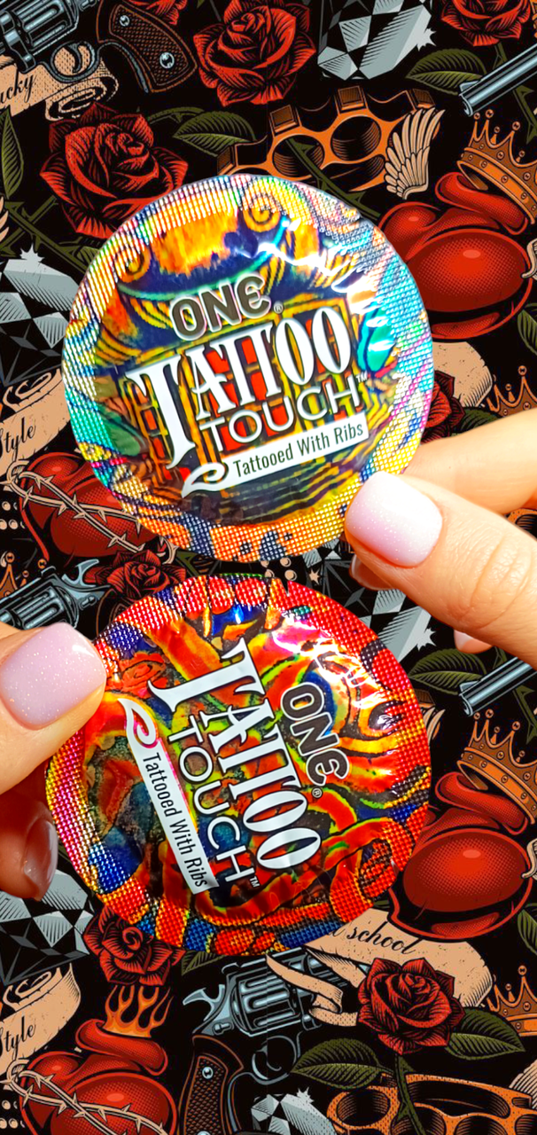 Презервативи ONE Tattoo Touch (рельєфний малюнок) (по 1 шт) (упак. може відрізнятися кольор. та рис.)
